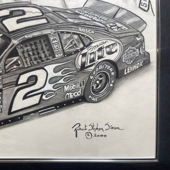 Rusty Wallace original charcoal drawing by Robert Stephen Simon 2000 (29x25) - Picture 4 of 4